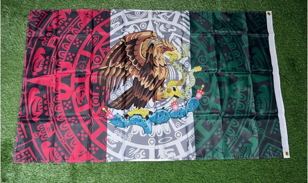 Mexico Aztec Calendar flag style #3 size 5'x3'